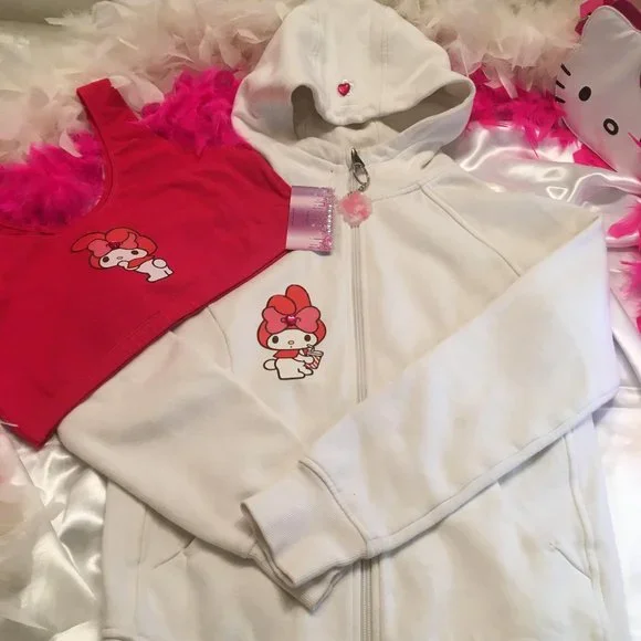 ADORABLE new vintage y2k hoodie and crop top with my melody and crystal hearts! - Picture 1 of 15